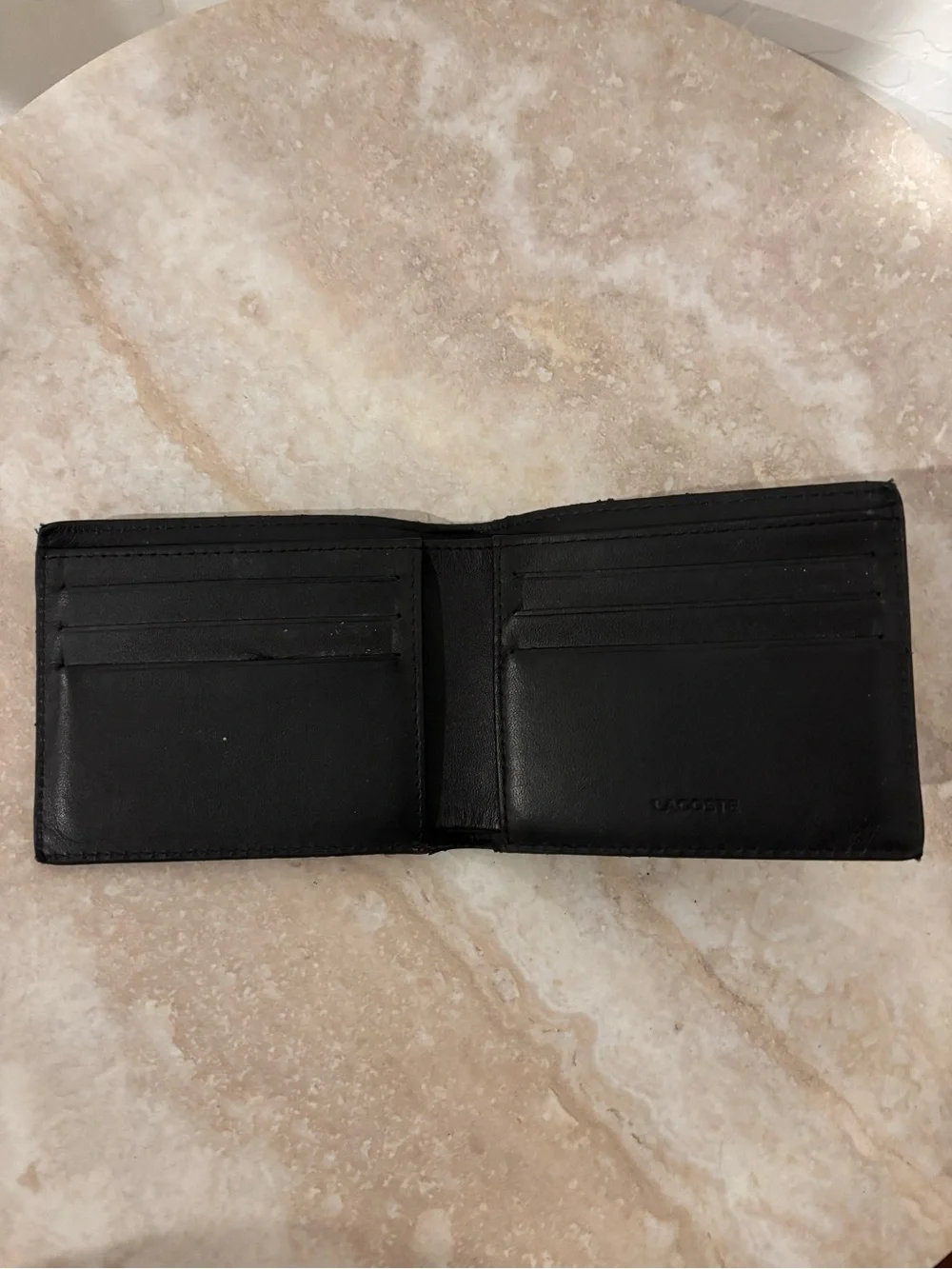 Lacoste Black Leather Bi-fold Wallet with Silver Crocodile Logo